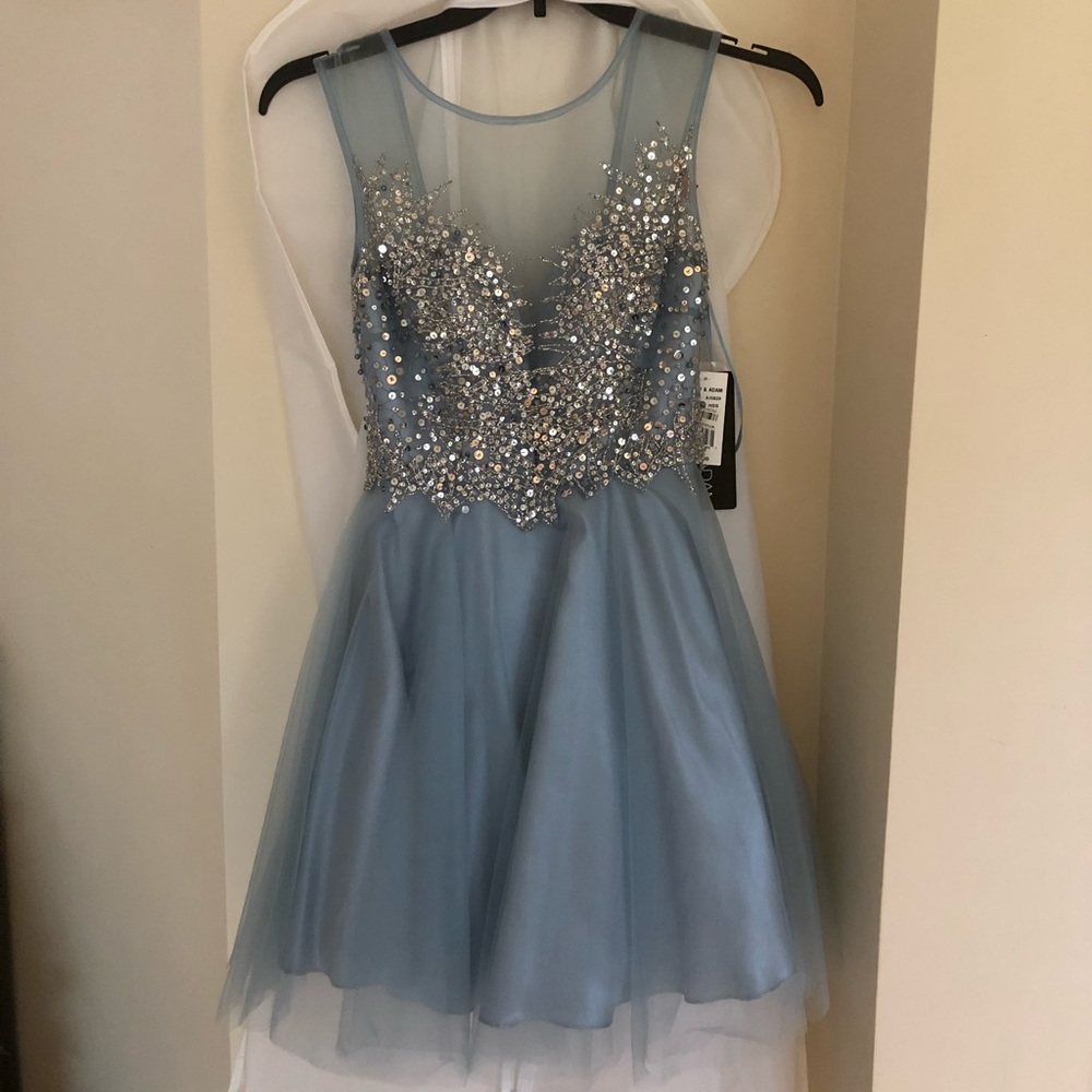 Betsy and Adam blue embellished evening dress